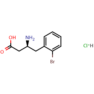 Chemical structure of (S)-3-amino-4-(2-bromophenyl)butanoic acid hydrochloride , CAS 403661-76-7, AChemBlock S89044
