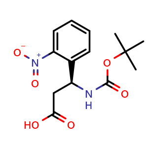 Chemical structure of (S)-3-((tert-butoxycarbonyl)amino)-3-(2-nitrophenyl)propanoic acid , CAS 500770-83-2, AChemBlock S89053