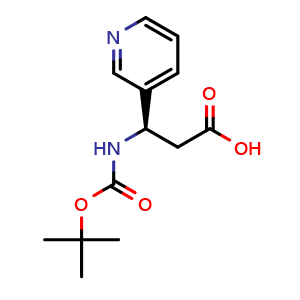 Chemical structure of (R)-3-((tert-butoxycarbonyl)amino)-3-(pyridin-3-yl)propanoic acid , CAS 500788-96-5, AChemBlock S89055