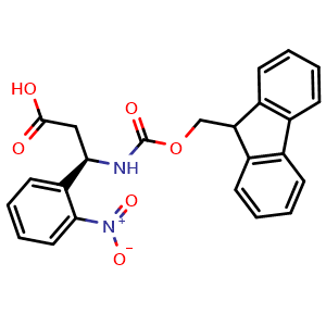 Chemical structure of (R)-3-((((9H-fluoren-9-yl)methoxy)carbonyl)amino)-3-(2-nitrophenyl)propanoic acid , CAS 517905-93-0, AChemBlock S89069