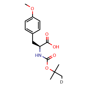 Chemical structure of (S)-3-(4-methoxyphenyl)-2-((((2-methylpropan-2-yl-1-d)oxy)carbonyl)amino)propanoic acid , CAS 68856-96-2, AChemBlock S89074