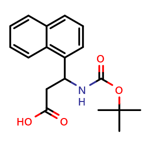 Chemical structure of 3-((tert-butoxycarbonyl)amino)-3-(naphthalen-1-yl)propanoic acid , CAS 268209-95-6, AChemBlock S89120