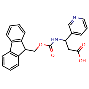 Chemical structure of 3-((((9H-fluoren-9-yl)methoxy)carbonyl)amino)-3-(pyridin-3-yl)propanoic acid , CAS 284491-95-8, AChemBlock S89126