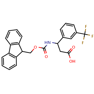 Chemical structure of 3-((((9H-fluoren-9-yl)methoxy)carbonyl)amino)-3-(3-(trifluoromethyl)phenyl)propanoic acid , CAS 181953-60-6, AChemBlock S89129