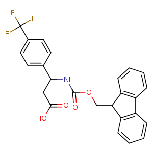 Chemical structure of 3-((((9H-fluoren-9-yl)methoxy)carbonyl)amino)-3-(4-(trifluoromethyl)phenyl)propanoic acid , CAS 728919-94-6, AChemBlock S89131