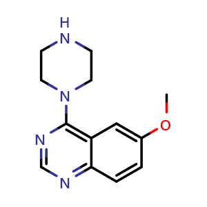Chemical structure of 6-methoxy-4-(piperazin-1-yl)quinazoline , CAS 205259-88-7, AChemBlock S89142