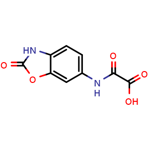 Chemical structure of 2-oxo-2-(2-oxo-2,3-dihydrobenzo[d]oxazol-6-ylamino)acetic acid , CAS 496055-50-6, AChemBlock S89212