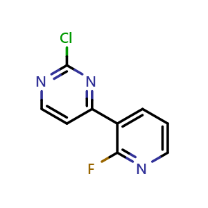Chemical structure of 2-chloro-4-(2-fluoropyridin-3-yl)pyrimidine , CAS 954216-54-7, AChemBlock S89235