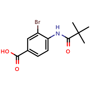 Chemical structure of 3-bromo-4-pivalamidobenzoic acid , CAS 139058-18-7, AChemBlock S89286