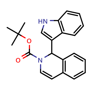 Chemical structure of tert-butyl 1-(1H-indol-3-yl)isoquinoline-2(1H)-carboxylate , CAS 1612888-20-6, AChemBlock S89309