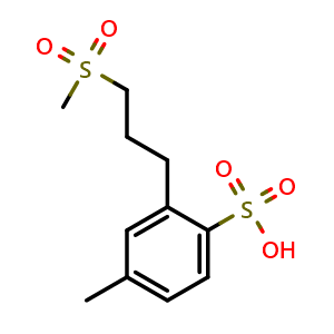 Chemical structure of 4-methyl-2-(3-(methylsulfonyl)propyl)benzenesulfonic acid , CAS 263400-88-0, AChemBlock S89360