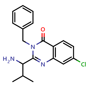 Chemical structure of 2-(1-amino-2-methylpropyl)-3-benzyl-7-chloroquinazolin-4(3H)-one , CAS 336119-88-1, AChemBlock S89384