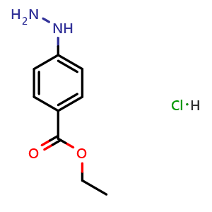 Chemical structure of ethyl 4-hydrazineylbenzoate hydrochloride , CAS 40566-85-6, AChemBlock S89399