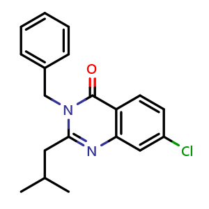 Chemical structure of 3-benzyl-7-chloro-2-isobutylquinazolin-4(3H)-one , CAS 587881-23-0, AChemBlock S89439