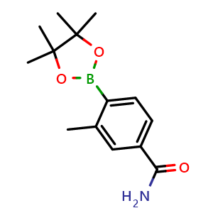 Chemical structure of 3-methyl-4-(4,4,5,5-tetramethyl-1,3,2-dioxaborolan-2-yl)benzamide , CAS 631911-09-6, AChemBlock S89454