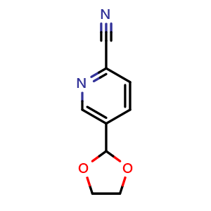 Chemical structure of 5-(1,3-dioxolan-2-yl)picolinonitrile , CAS 671776-91-3, AChemBlock S89466
