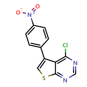 Chemical structure of 4-chloro-5-(4-nitrophenyl)thieno[2,3-d]pyrimidine , CAS 827614-42-6, AChemBlock S89497