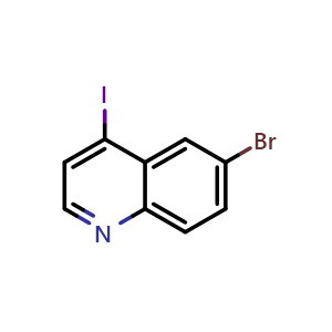 Chemical structure of 6-bromo-4-iodoquinoline , CAS 927801-23-8, AChemBlock S89533