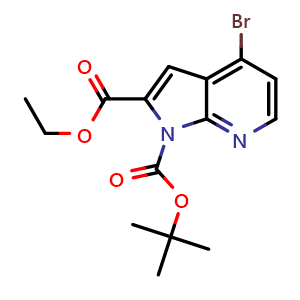 Chemical structure of 1-(tert-butyl) 2-ethyl 4-bromo-1H-pyrrolo[2,3-b]pyridine-1,2-dicarboxylate , CAS 1269449-33-3, AChemBlock S89553