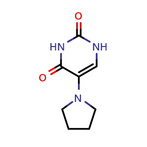 Chemical structure of 5-(pyrrolidin-1-yl)pyrimidine-2,4(1H,3H)-dione , CAS 37454-54-9, AChemBlock S89567