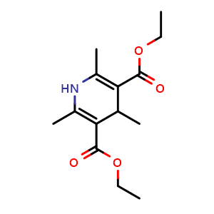 Chemical structure of diethyl 2,4,6-trimethyl-1,4-dihydropyridine-3,5-dicarboxylate , CAS 632-93-9, AChemBlock S89573