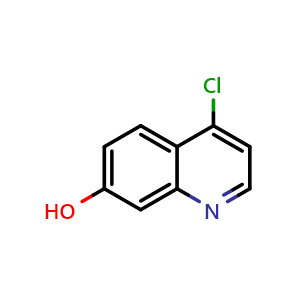 Chemical structure of 4-chloroquinolin-7-ol , CAS 181950-57-2, AChemBlock S89612