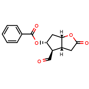 Chemical structure of (3ar,4r,5r,6as)-4-formyl-2-oxohexahydro-2h-c(3ar,4r,5r,6as)-4-formyl-2-oxohexahydro-2h-cyclopenta[b]furan-5-yl benzoate-5-yl benzoate , CAS 39746-01-5, AChemBlock S89669
