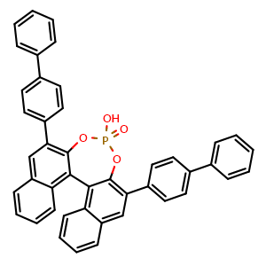 Chemical structure of Dinaphtho[2,1-d:1',2'-f][1,3,2]dioxaphosphepin, 2,6-bis([1,1'-biphenyl]-4-yl)-4-hydroxy-, 4-oxide, (11bS)- , CAS 874948-61-5, AChemBlock S89697