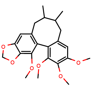 Chemical structure of 1,2,3,13-tetramethoxy-6,7-dimethyl-5,6,7,8-tetrahydrobenzo[3',4']cycloocta[1',2':4,5]benzo[1,2-d][1,3]dioxole , CAS 61281-37-6, AChemBlock S89713
