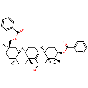 Chemical structure of 3,29-O-DIBENZOYLMULTIFLOR-8-EN-3-ALPHA,7BETA,29-TRIOL , CAS 873001-54-8, AChemBlock S89734
