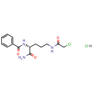 Chemical structure of (R)-N-(1-amino-5-(2-chloroacetamido)-1-oxopentan-2-yl)benzamide hydrochloride , CAS 2744308-75-4, AChemBlock S89829