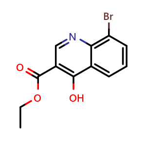 Chemical structure of Ethyl 4-hydroxy-8-bromoquinoline-3-carboxylate , CAS 35975-57-6, AChemBlock T100010