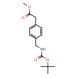 Chemical structure of methyl 2-(4-(((tert-butoxycarbonyl)amino)methyl)phenyl)acetate , CAS 191871-32-6, AChemBlock T100055