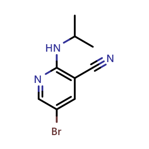 Chemical structure of 5-bromo-2-(isopropylamino)nicotinonitrile , CAS 1346544-02-2, AChemBlock T100065