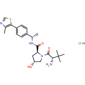 Chemical structure of 3-Methyl-L-valyl-(4R)-4-hydroxy-N-[(1S)-1-[4-(4-methyl-5-thiazolyl)phenyl]ethyl]-L-Prolinamide hydrochloride , CAS 1948273-03-7, AChemBlock T100072