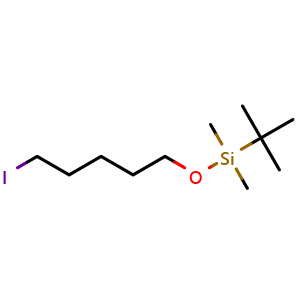 Chemical structure of 5-(tert-Butyldimethylsilyloxy)pentyliodide , CAS 85514-45-0, AChemBlock T100078