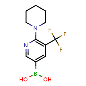 Chemical structure of (6-(piperidin-1-yl)-5-(trifluoromethyl)pyridin-3-yl)boronic acid , CAS 1610733-89-5, AChemBlock T100095