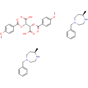 Chemical structure of (2S,3S)-2,3-bis(4-methoxybenzoyloxy)butanedioic acid bis((5R)-1-benzyl-5-methyl-1,4-diazepane) , AChemBlock T100105