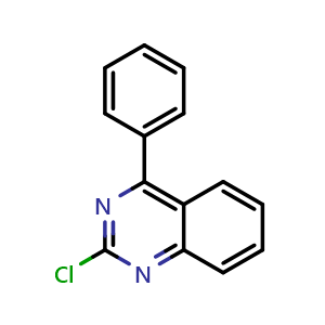 Chemical structure of 2-chloro-4-phenylquinazoline , CAS 29874-83-7, AChemBlock T100134
