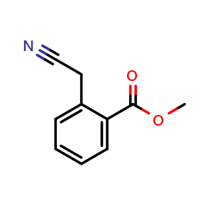 Chemical structure of methyl 2-(cyanomethyl)benzoate , CAS 5597-04-6, AChemBlock T100150