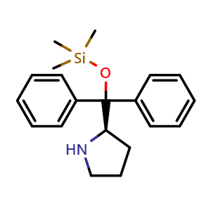 Chemical structure of (2R)-2-{diphenyl[(trimethylsilyl)oxy]methyl}pyrrolidine , CAS 943757-71-9, AChemBlock T100166