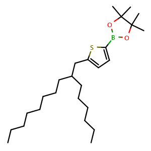 Chemical structure of 2-[5-(2-hexyldecyl)-2-thienyl]-4,4,5,5-tetramethyl-1,3,2-dioxaborolane , CAS 1810044-61-1, AChemBlock T100186