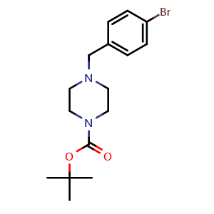 Chemical structure of tert-Butyl 4-(4-bromobenzyl)piperazine-1-carboxylate , CAS 844891-10-7, AChemBlock T100196