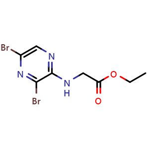 Chemical structure of Ethyl 2-((3,5-dibromopyrazin-2-yl)amino)acetate , CAS 1228013-60-2, AChemBlock T100204