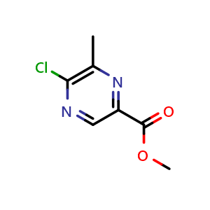 Chemical structure of Methyl 5-chloro-6-methylpyrazine-2-carboxylate , CAS 77168-85-5, AChemBlock T100273