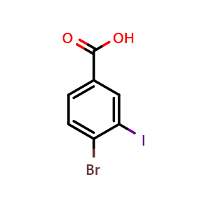 Chemical structure of 4-Bromo-3-iodobenzoic acid , CAS 42860-06-0, AChemBlock T100300