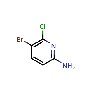 Chemical structure of 5-Bromo-6-chloropyridin-2-amine , CAS 358672-65-8, AChemBlock T100304