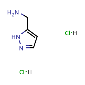 Chemical structure of 1H-pyrazol-5-ylmethanamine dihydrochloride , CAS 1037237-32-3, AChemBlock T100336