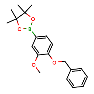 Chemical structure of 2-(3-methoxy-4-phenylmethoxyphenyl)-4,4,5,5-tetramethyl-1,3,2-dioxaborolane , CAS 1000796-87-1, AChemBlock T100338