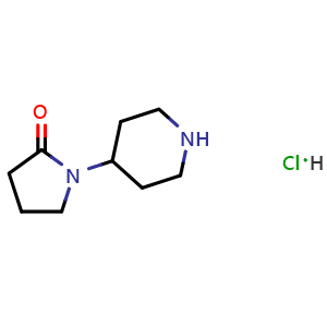 Chemical structure of 4-(2-Oxo-1-pyrrolidinyl)piperidine hydrochloride , CAS 548769-02-4, AChemBlock T100349